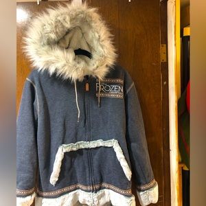 Disney Frozen Broadway Kristoff Sherpa Fleece Fur Hoodie Jacket Gray Med